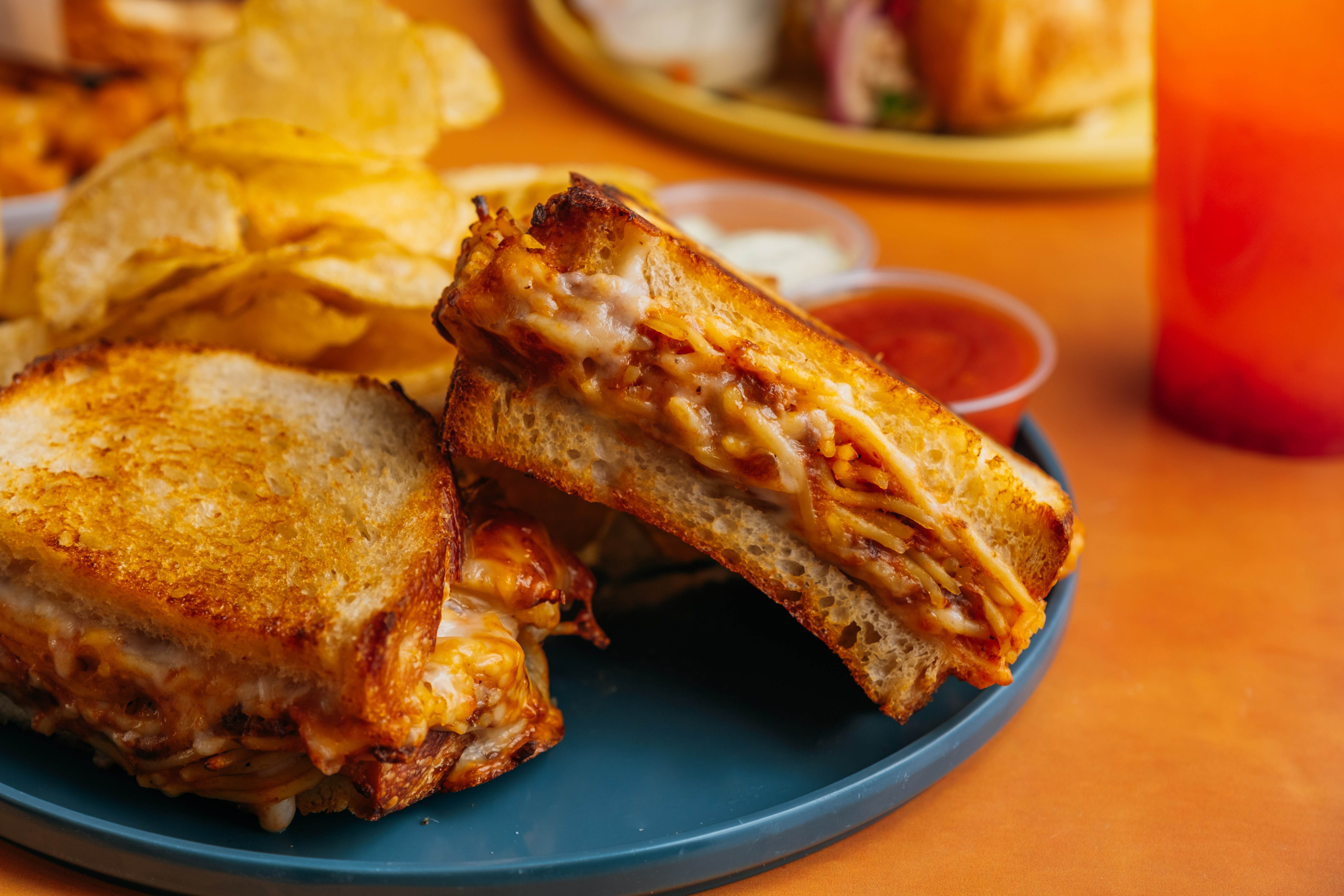 Spaghetti grilled cheese
